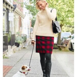 TALBOTS Skirt 12 Red Black Plaid Wool Blend Faux Wrap Pencil Knee Length Lined